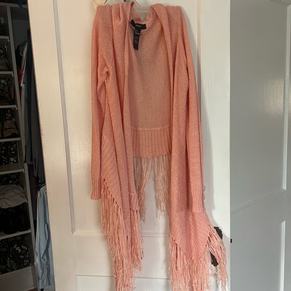 Pink Fringe Cardigan Sweater